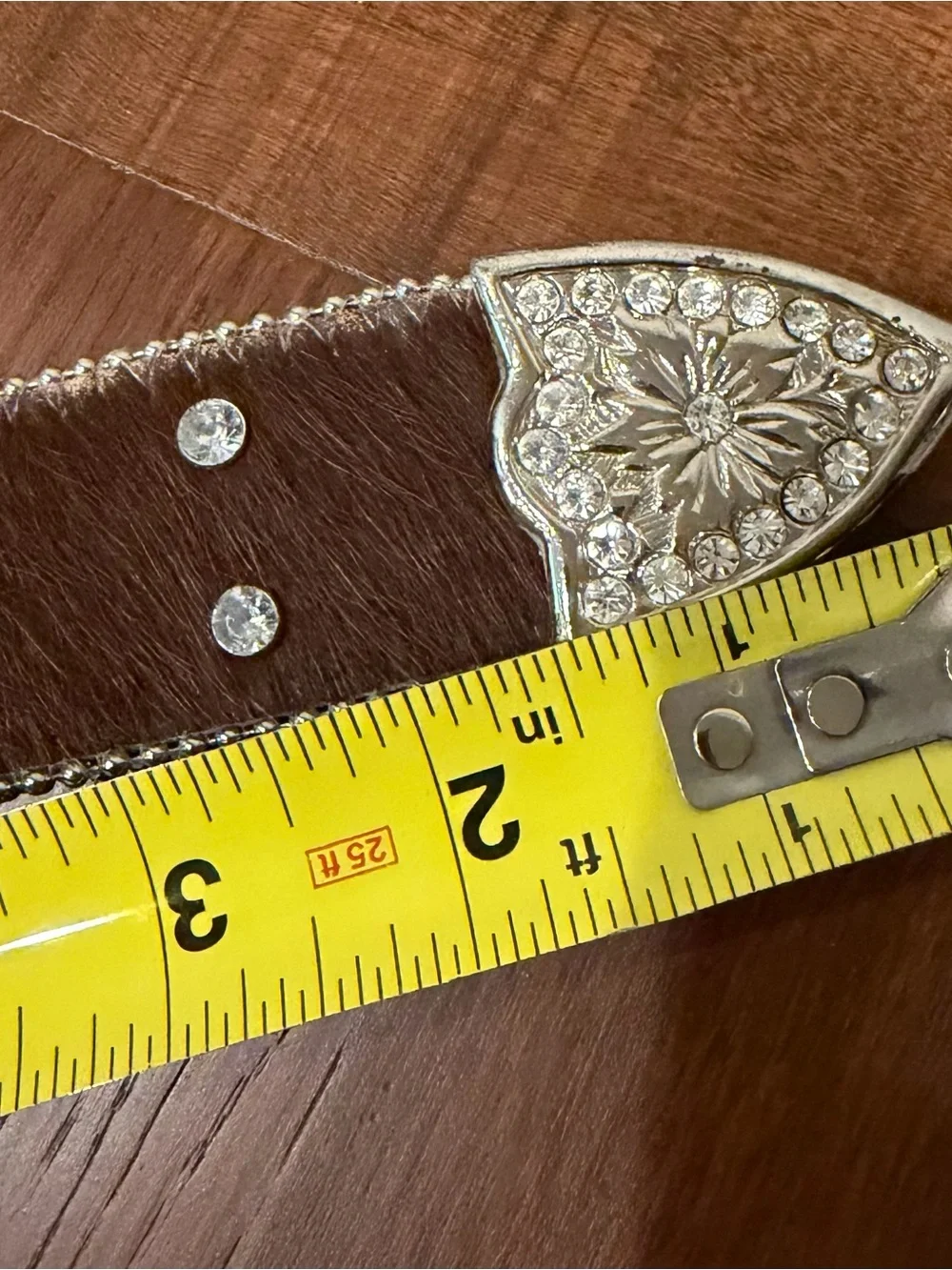 Brown Hair-on-Hide Western Belt with Silver Buckle. 42 inches total length